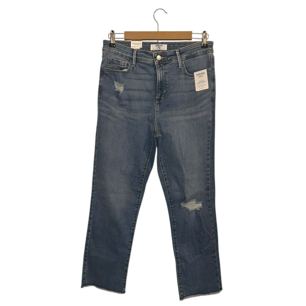 Denizen from Levi’s Women’s Mid-Rise Straight Leg Jeans Raw Hem Blue Size 6